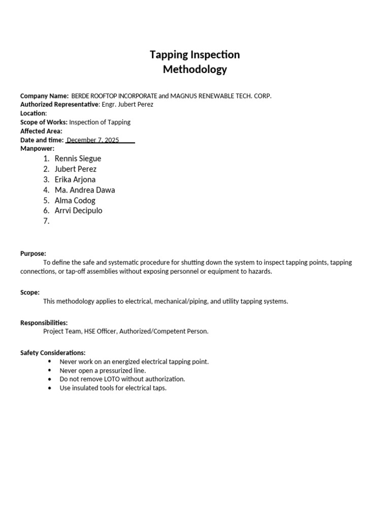 Tapping Inspection Methodology | PDF | Personal Protective Equipment ...