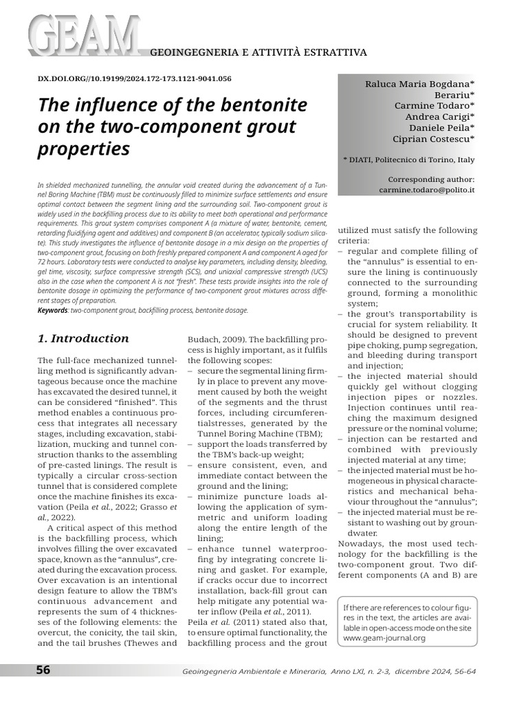 Impact of Bentonite on Grout Properties | PDF | Tunnel | Cement