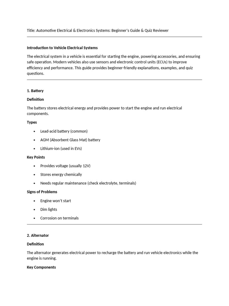 Automotive Electrical Systems Guide | PDF | Electric Vehicle | Electric ...