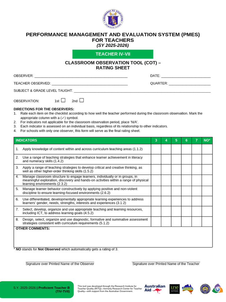 Teacher Performance Evaluation Tool | PDF | Teachers | Learning