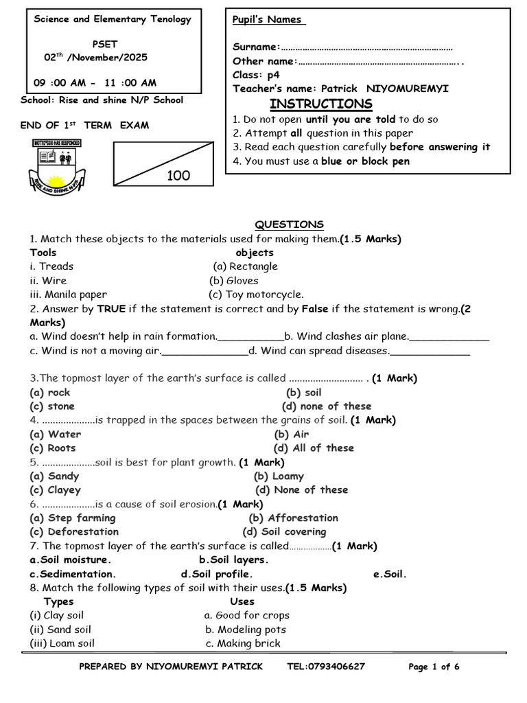 P4 Science Exam Paper November 2025 | PDF | Soil | Insects