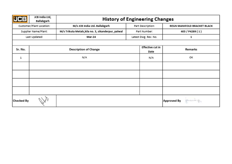 JCB India Engineering Change History | PDF