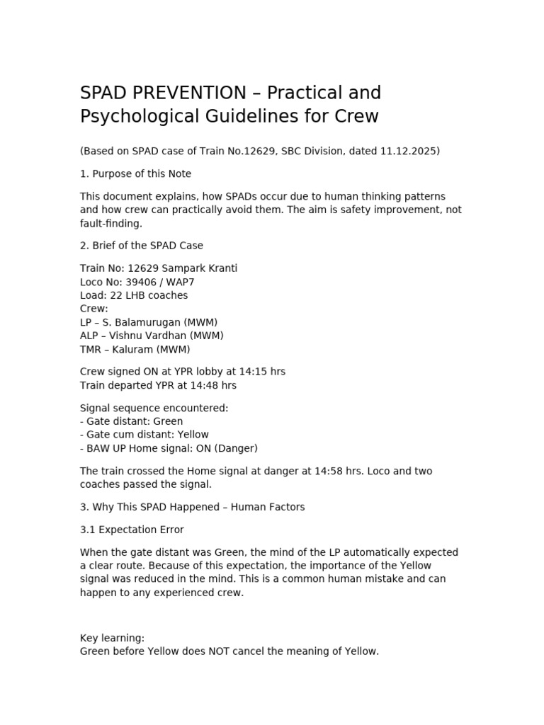 SPAD Prevention Guidelines for Crew | PDF