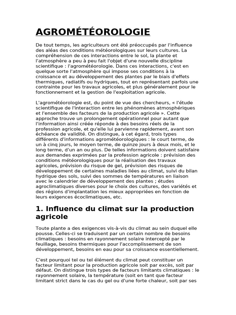 Agrométéorologie : Impact du Climat sur l'Agriculture | PDF ...
