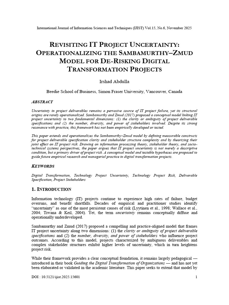 REVISITING IT PROJECT UNCERTAINTY: OPERATIONALIZING THE SAMBAMURTHY ...