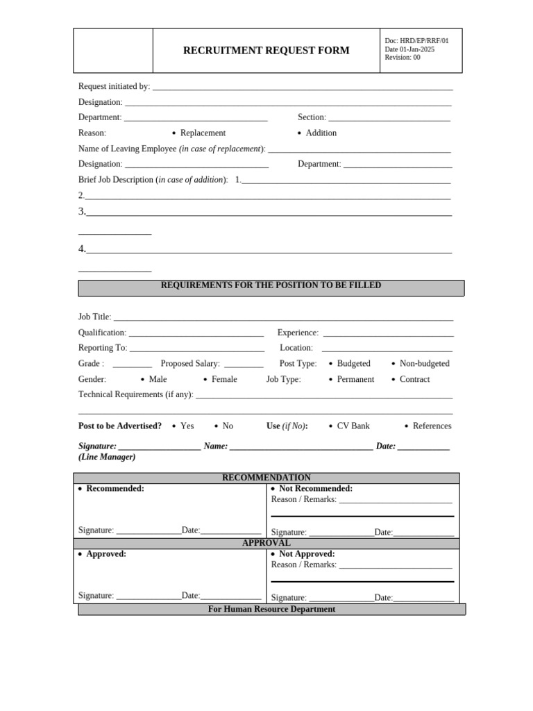 Recruitment Request Form Template | PDF | Business | Employment