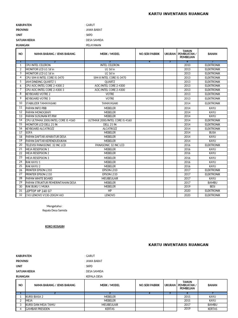 Kartu Inventaris Barang | PDF