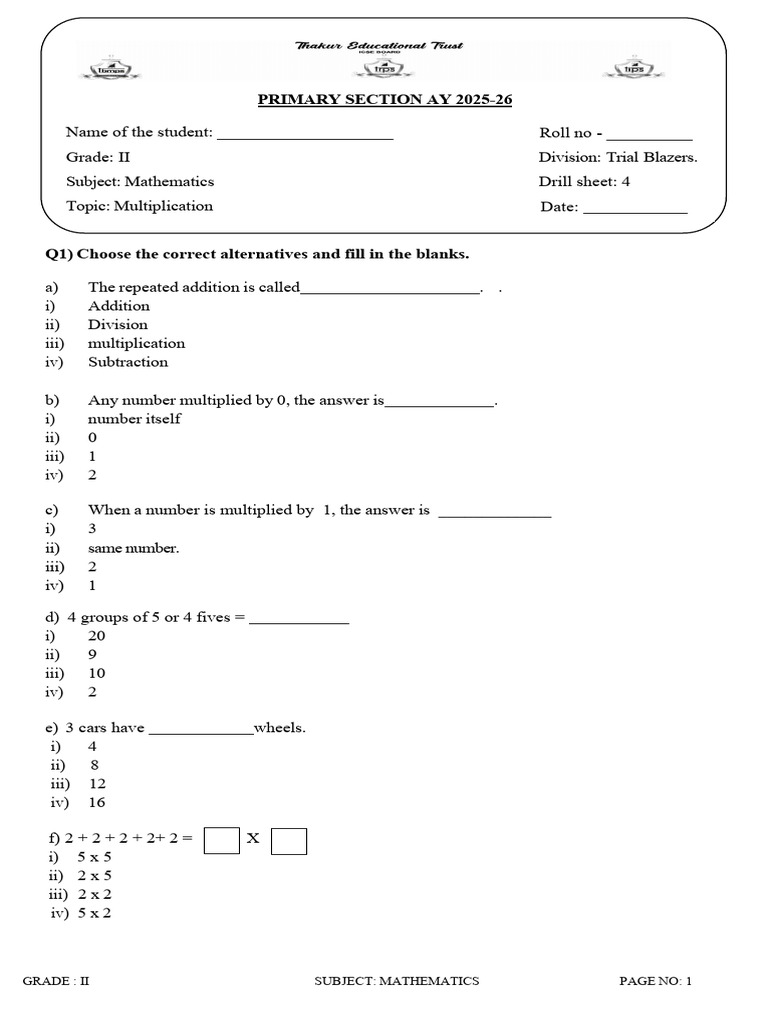 G2 - Maths Multiplication Ds (1) | PDF | Mathematics | Arithmetic
