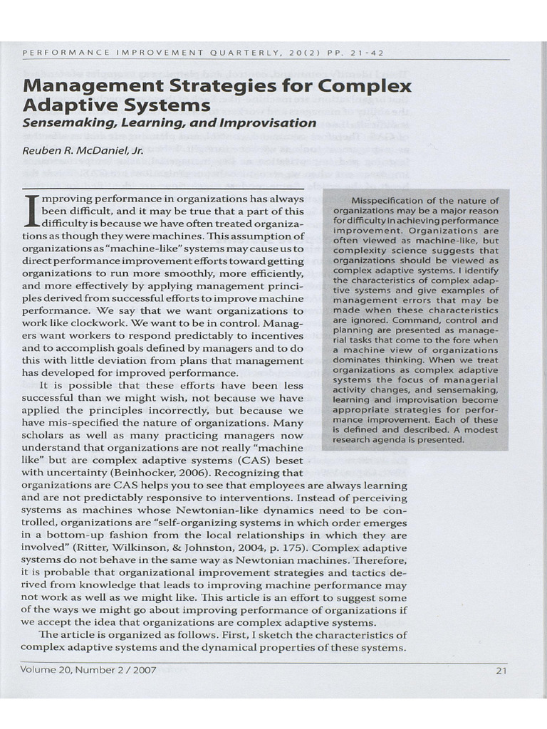Management of Complex Adaptive Systems | PDF