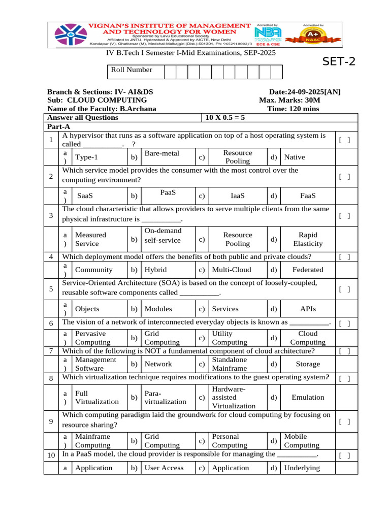 Cloud Computing Exam Questions 2025 | PDF | Cloud Computing ...
