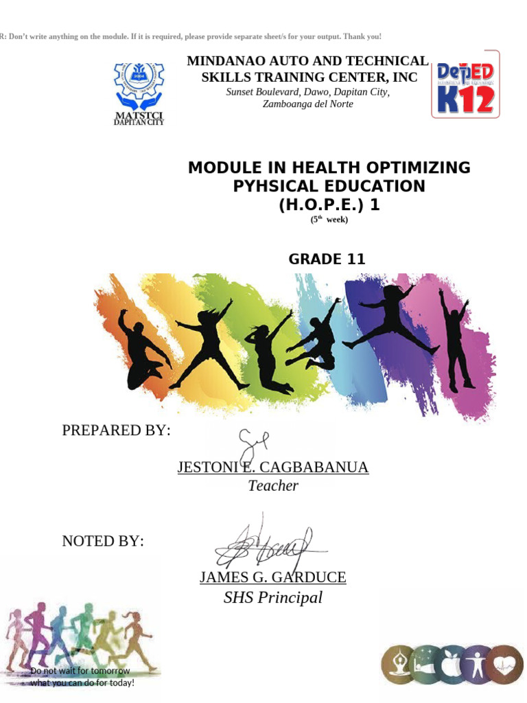Grade 11 HOPE 1 Module (Week 5) | PDF | Physical Fitness | Aerobic Exercise