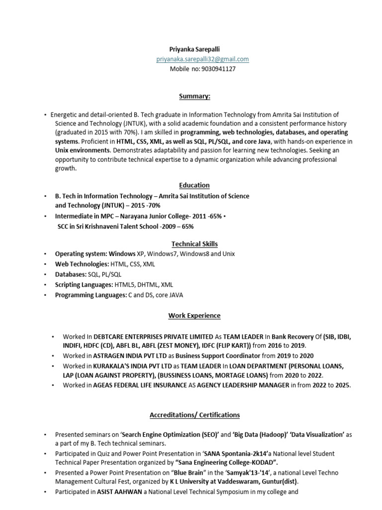 Priyanka Sarepalli Resume (1) | PDF | Computing | Software