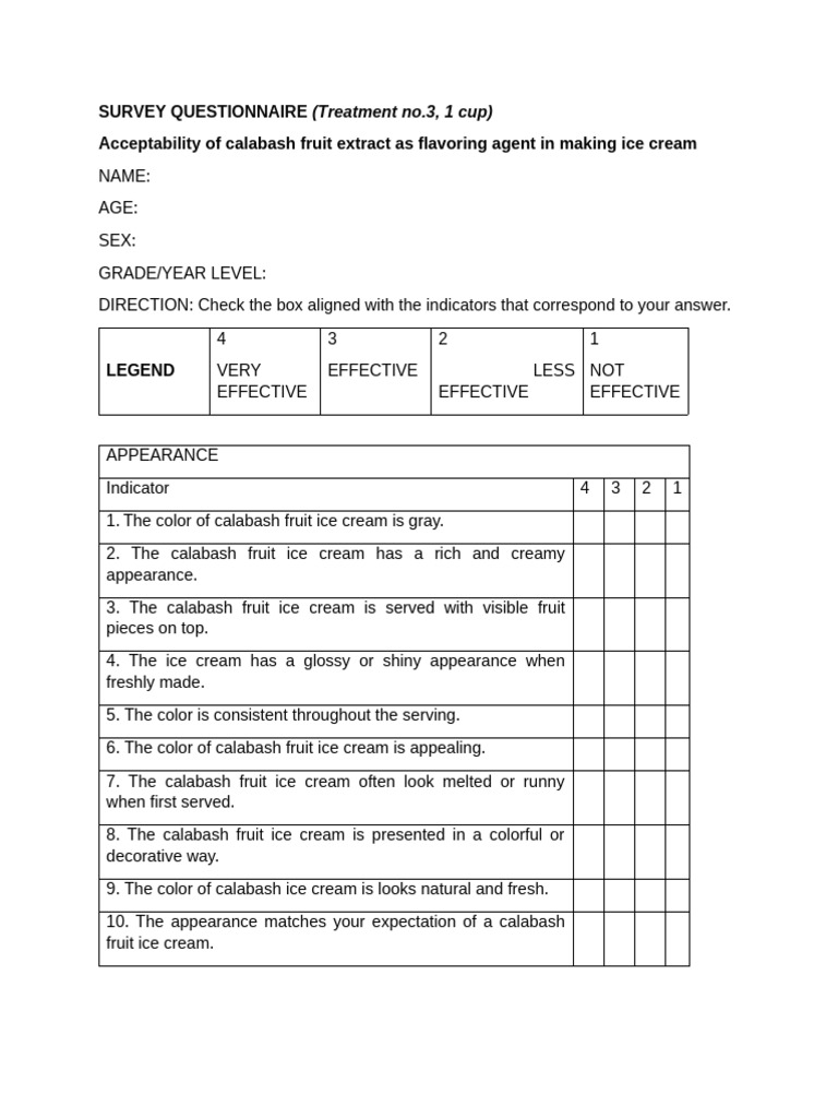 Survey Questionnaire | PDF | Taste | Foods