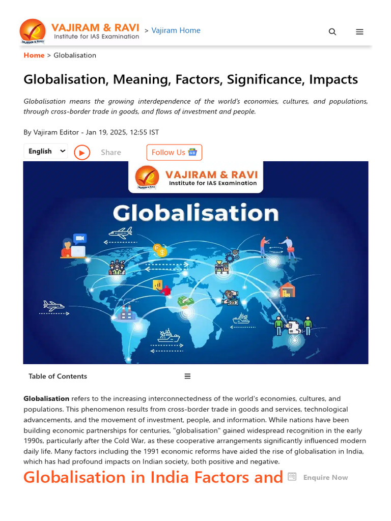 Globalisation, Meaning, Factors, Significance, Impacts | PDF |  Globalization | Foreign Direct Investment
