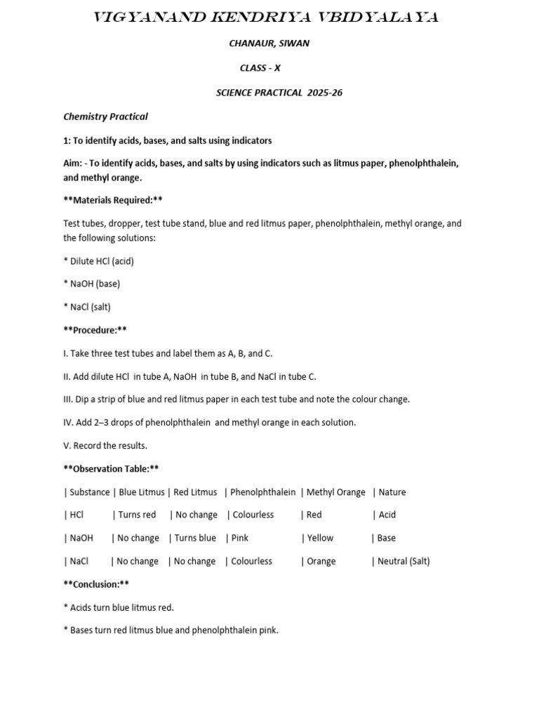 Class X Science Practical Guide 2025-26 | PDF | Digestion | Series And ...