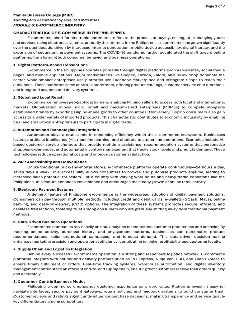 Module 6 - E-Commerce Industry (1) | PDF | E Commerce | Computer Security