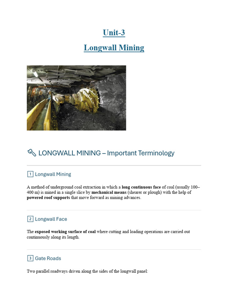 Longwall Mining: Key Terminology & Methods | PDF | Coal Mining | Mining