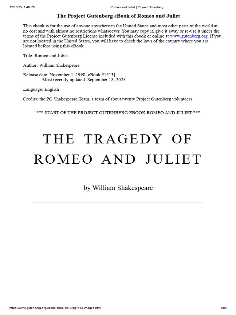 Free eBook: Romeo and Juliet | PDF | Characters In Romeo And Juliet