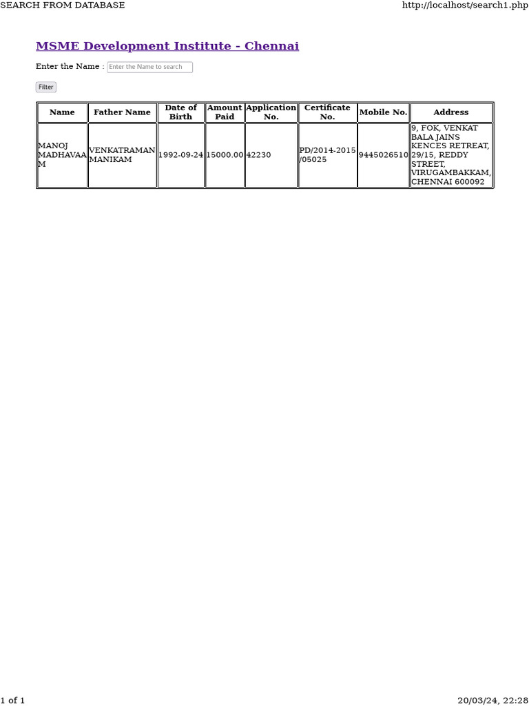 MSME Development Institute Chennai Records | PDF