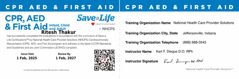 CPR Aed First Aid Certification Course Card | PDF
