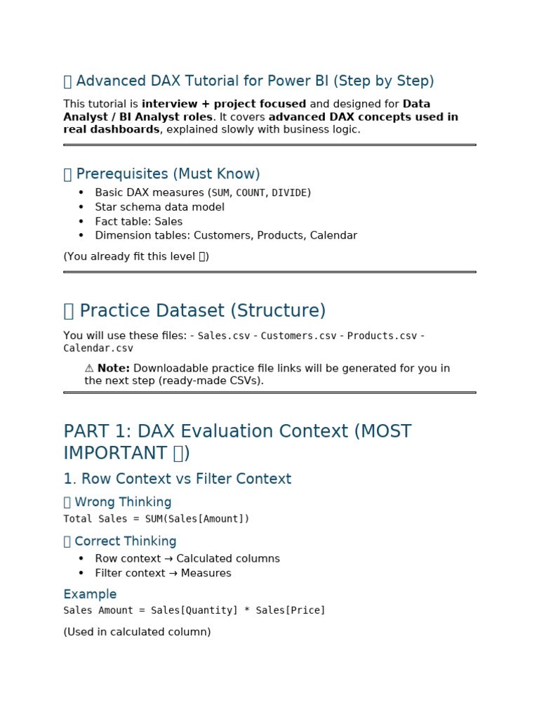 Advanced DAX for Power BI Tutorial | PDF | Data