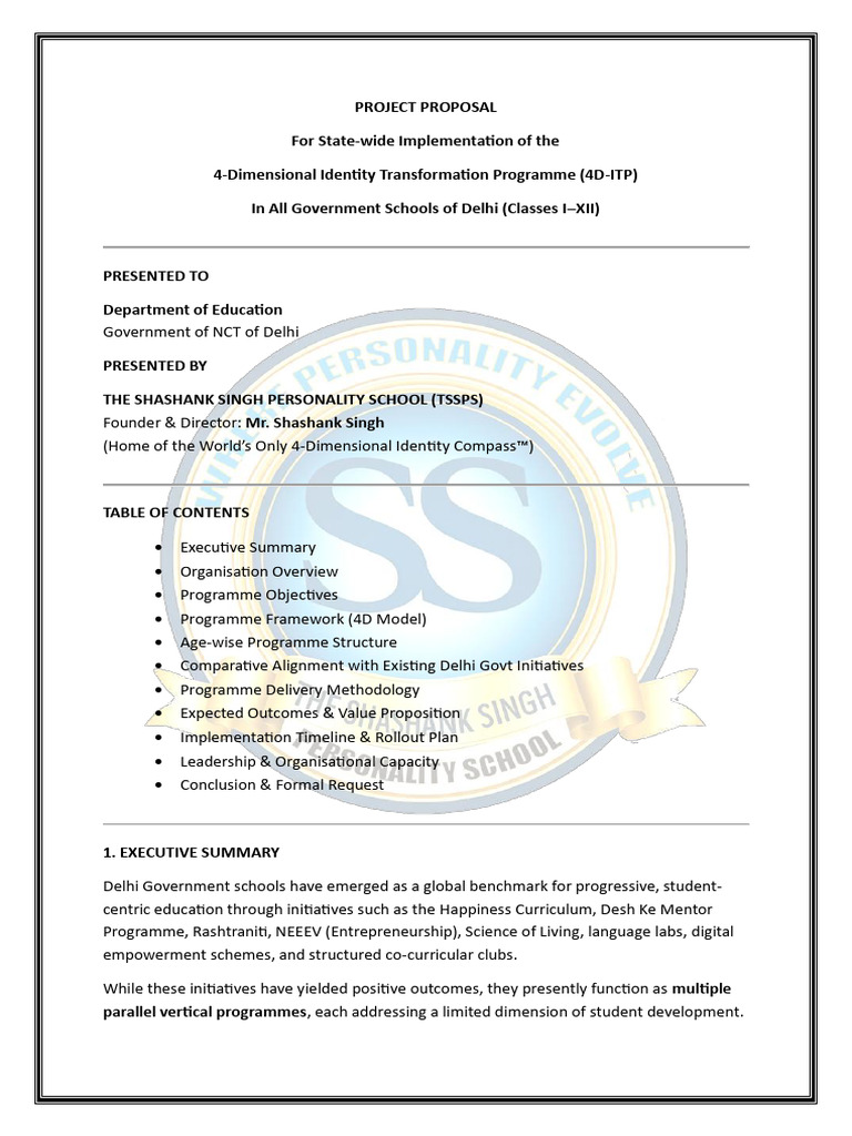 4D Identity Transformation Proposal for Delhi | PDF | Mindfulness ...