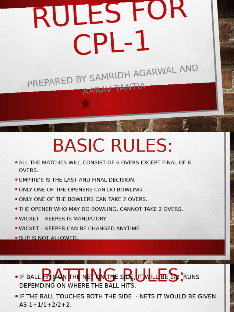 CPL-1 Cricket Rules Overview | PDF | Bowling (Cricket) | Summer Sports