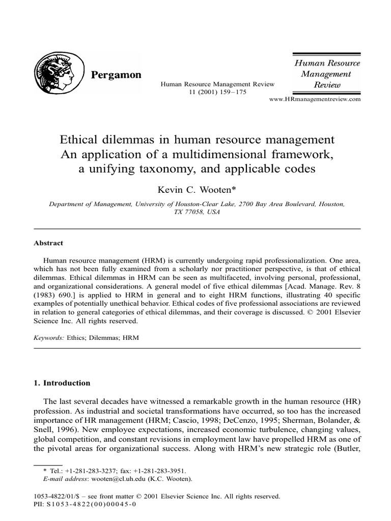 TM7. Kevin C. Wooten. (2001). Ethical Dilemmas in Human Resource ...