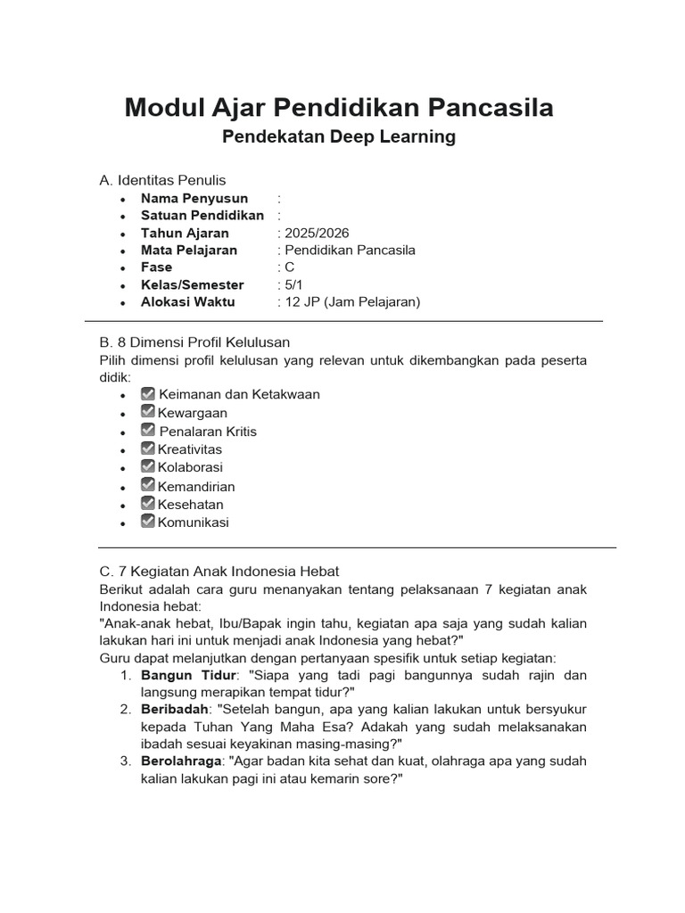 Modul Ajar Pendidikan Pancasila | PDF