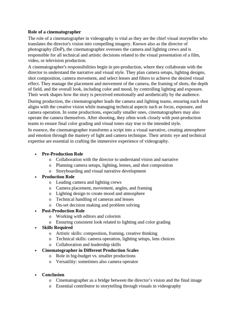 Understanding the Cinematographer's Role | PDF | Cinematography | Camera
