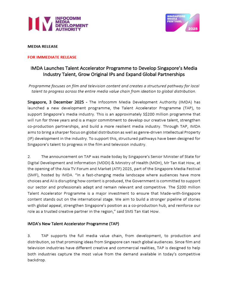 IMDA Launches Talent Accelerator Programme | PDF | Singapore | World ...