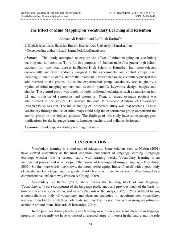 The Effect of Mind Mapping On Vocabulary | PDF | Coefficient Of ...