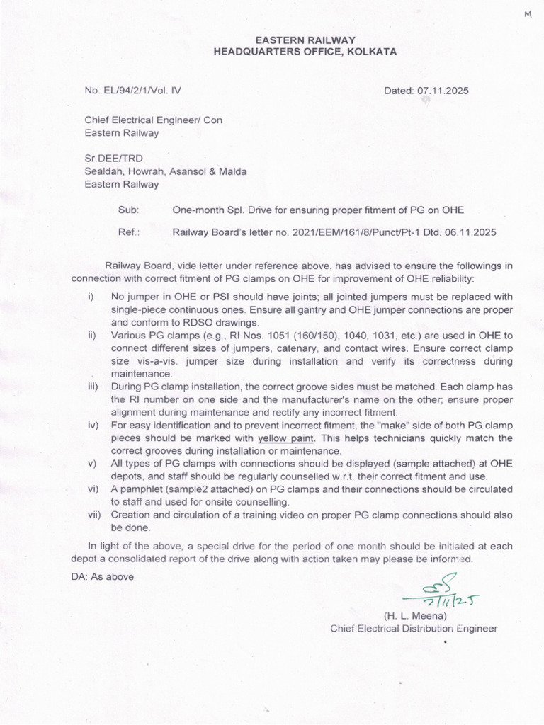 One Month Spl. Drive for Ensuring Proper Fitment of PG on OHE | PDF ...