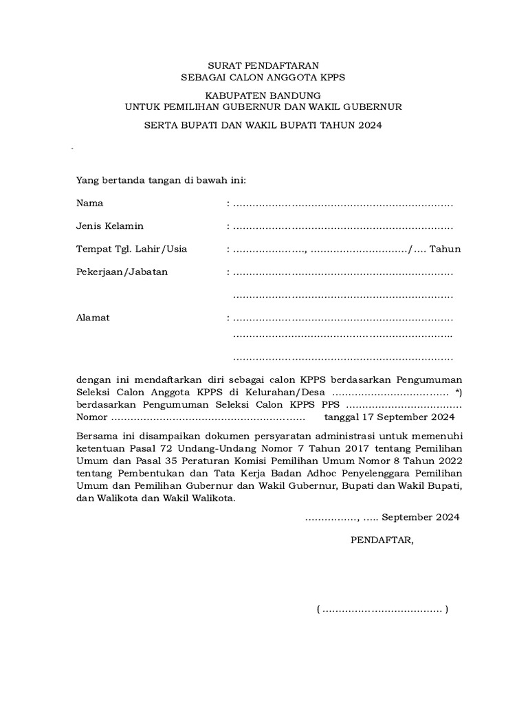 Format Surat Pendaftaran KPPS | PDF