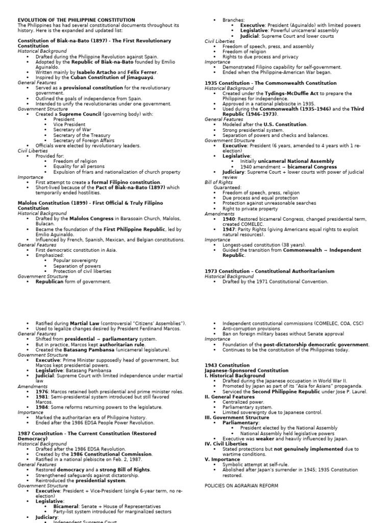 Philippine Constitution Evolution Overview | PDF | President Of The ...