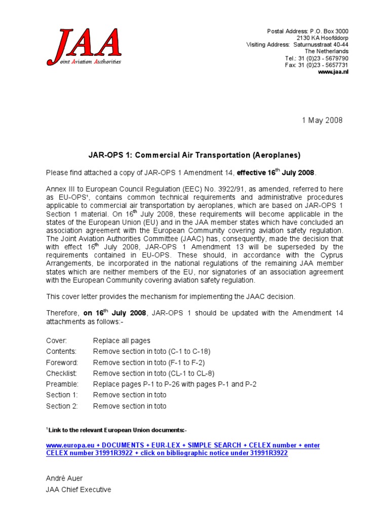 JAR-OPS 1 Amendment 14 Overview | PDF | European Economic Community ...