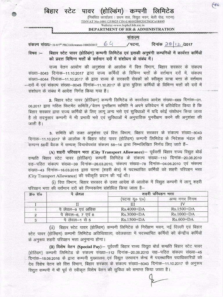 Allowance BSPHCL | PDF