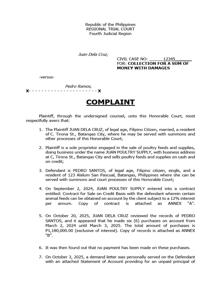 ABANTE_Complaint for Collection of Sum of Money | PDF | Damages | Lawsuit