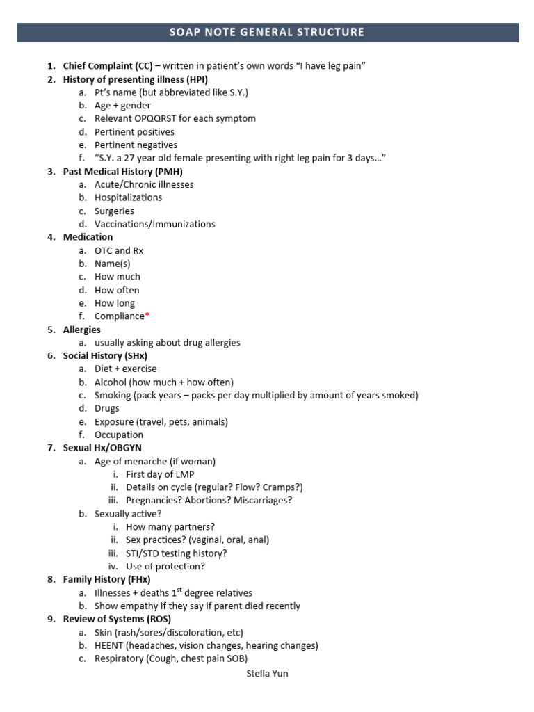 SOAP Note Structure for Medical Documentation | PDF | Pain | Sexually ...
