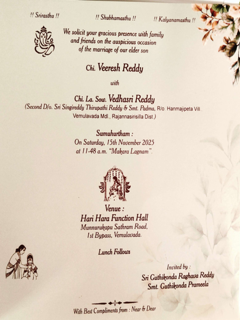 Veeresh Reddy Marriage Invitation | PDF