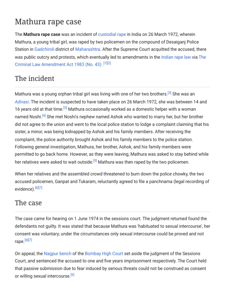Mathura Rape Case: Legal Reforms Impact | PDF | Crime & Violence | Crimes