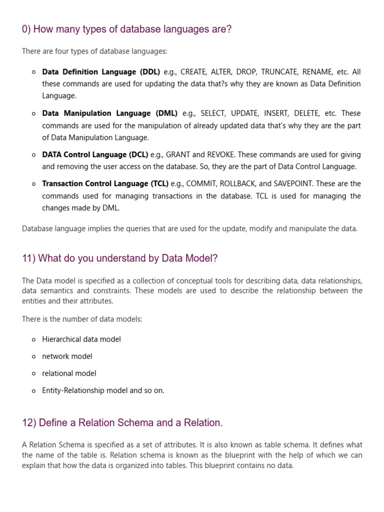 Types of Database Languages Explained | PDF | Relational Database ...