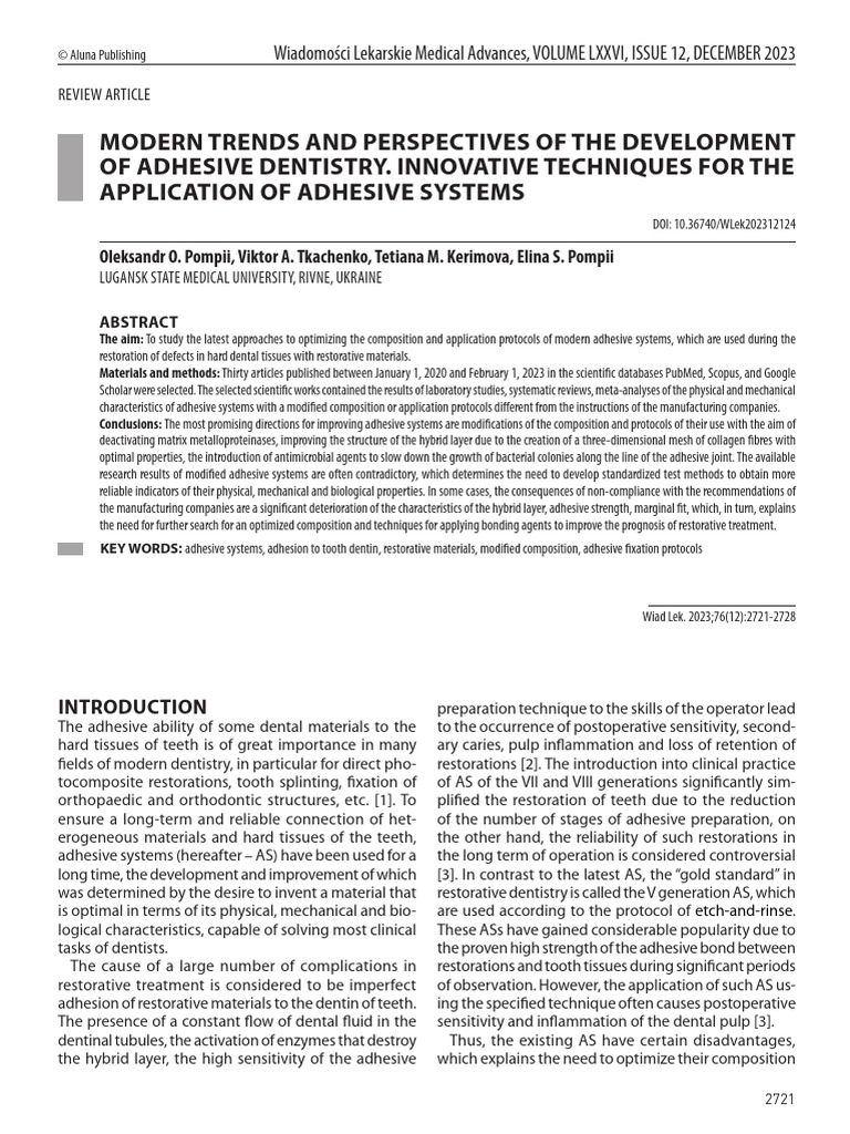 Innovations in Adhesive Dentistry Techniques | PDF | Human Tooth | Dentin
