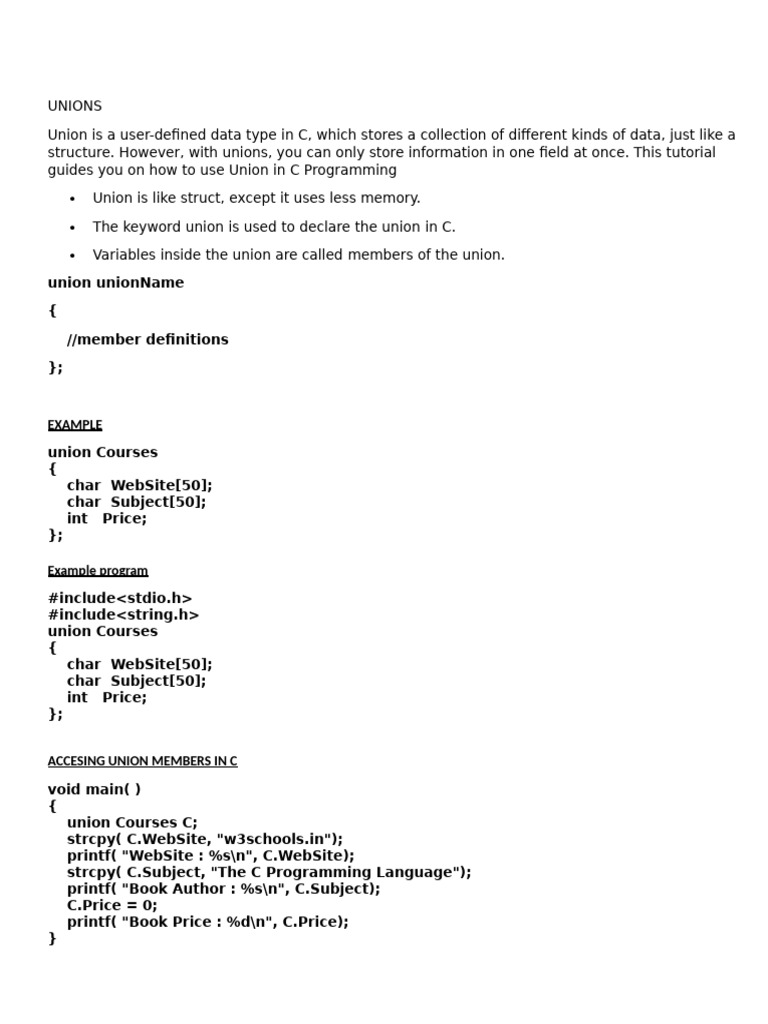 Understanding Unions and Typedef in C | PDF | Computer Data | Software ...
