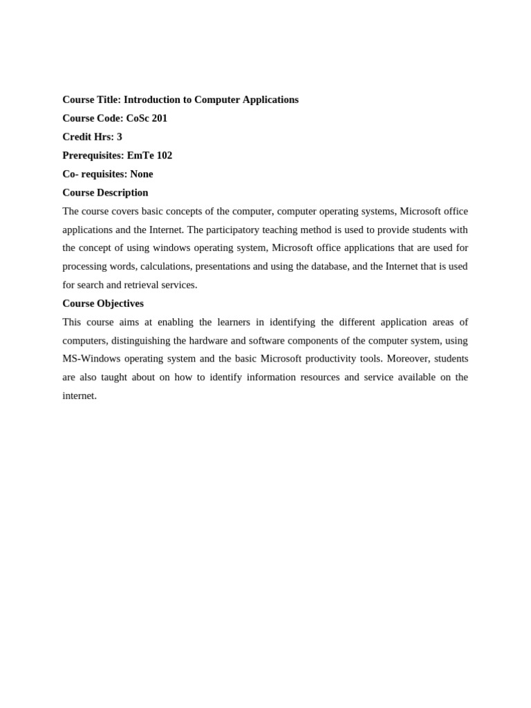 Course Title Introduction To Computer | PDF | Microsoft Windows ...