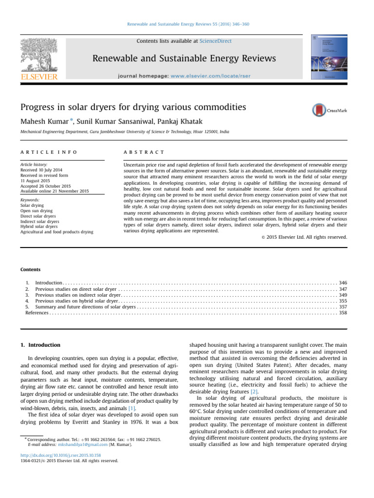 Progress in Solar Dryers for Drying Various Commodities | PDF | Clothes ...
