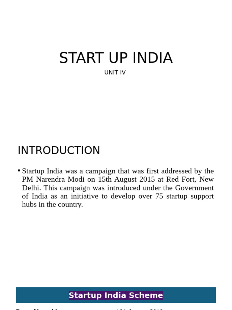 Overview of Startup India Initiative | PDF | Startup Company | Small ...