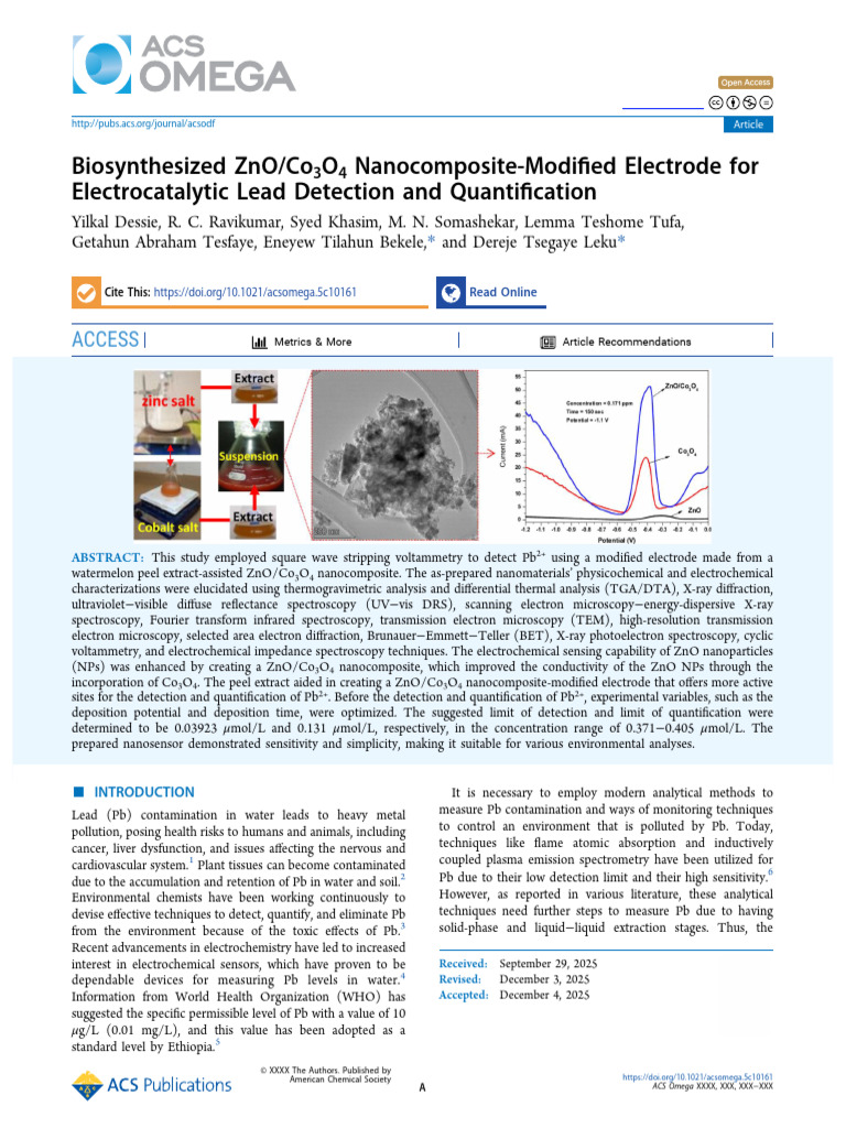 Electrocatalytic Lead Detection Using ZnO/Co3O4 | PDF | Zinc Oxide ...