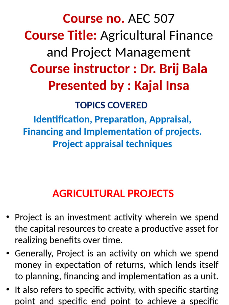 Agricultural Finance Project Management Guide | PDF | Net Present Value ...