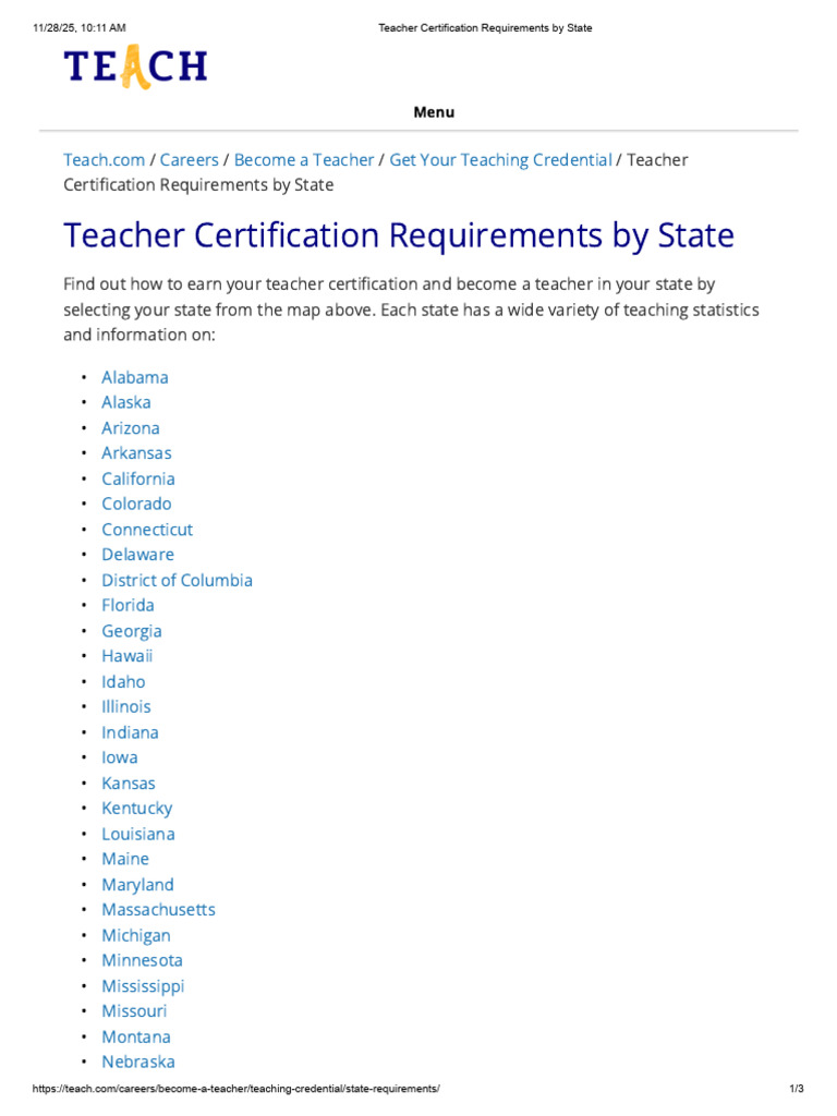 Teacher Certification Requirements by State | PDF | Teachers | U.S. State